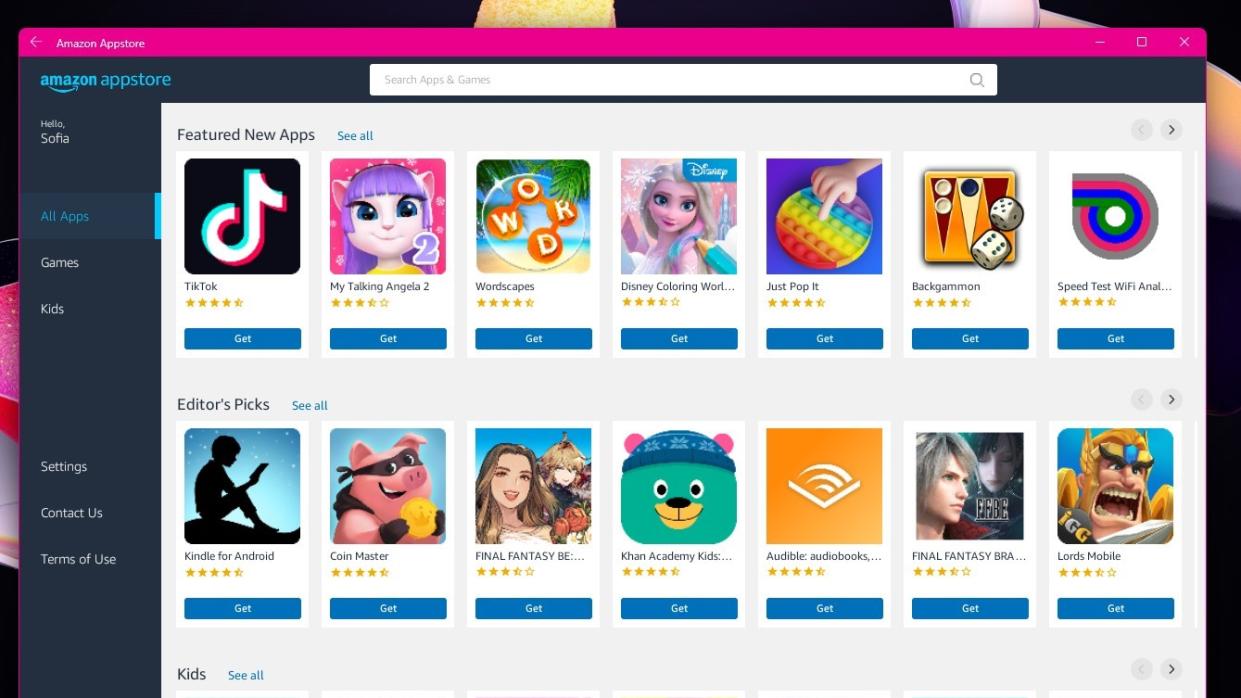  Amazon Appstore via Windows Subsystem for Android. 