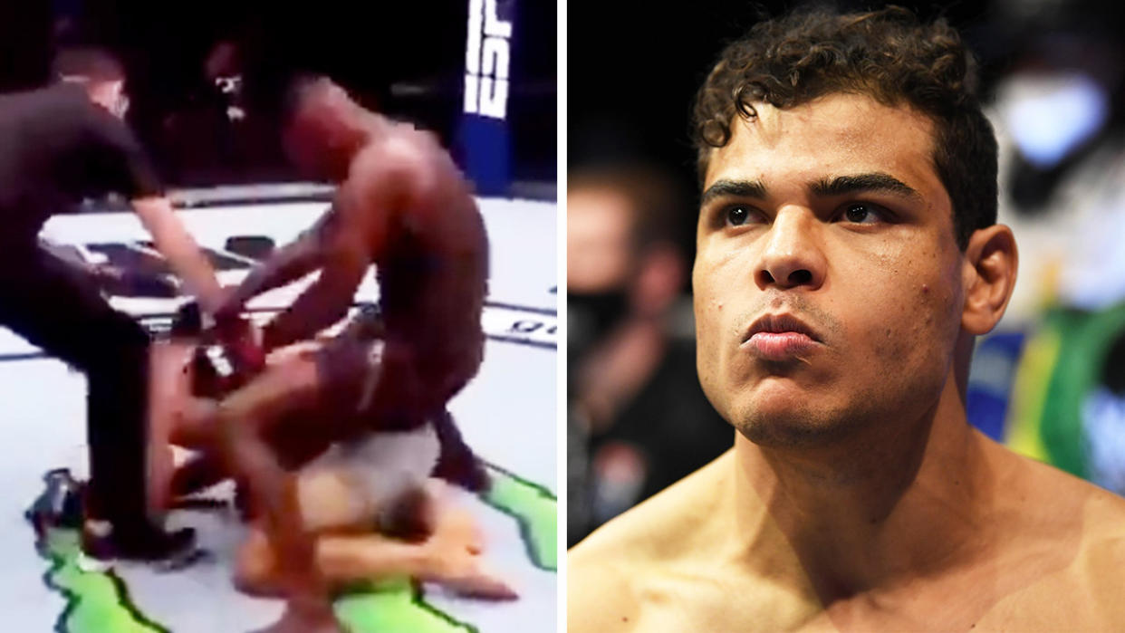Israel Adesanya (pictured left) taunting Paulo Costa and Costa (pictured right) who is getting ready for a fight.