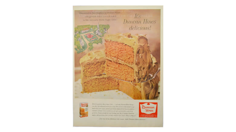 Ad for Duncan Hines Burnt Sugar Cake Mix from 1950s