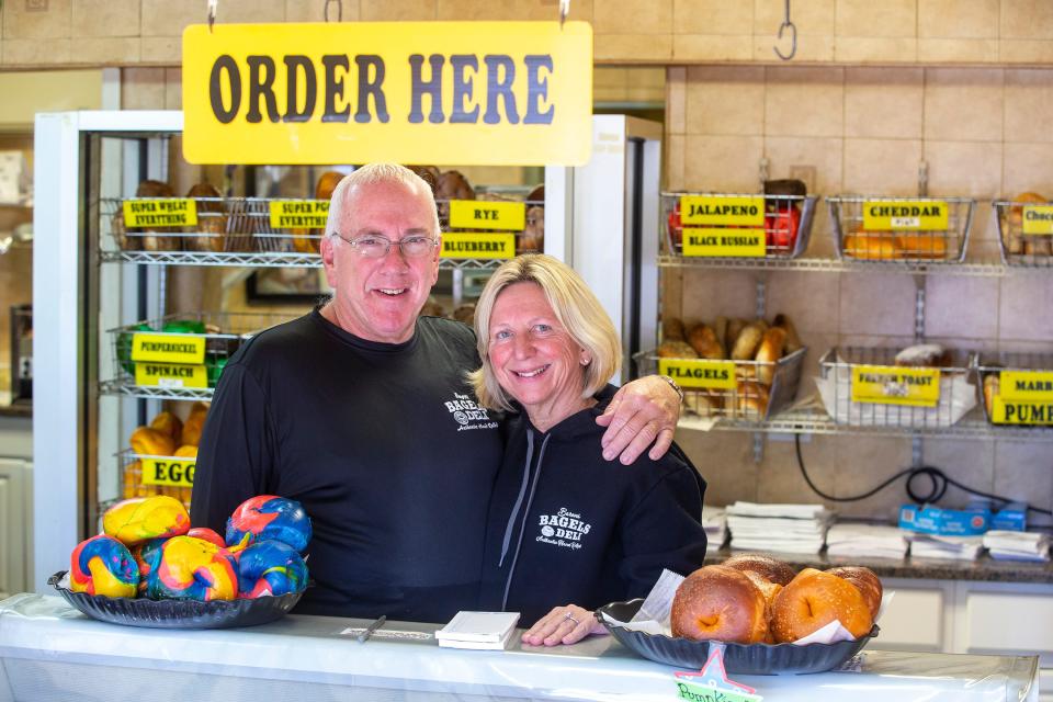 John and Jane Stoll, owners of Baron's Bagels, talk about their business and showcase some of their bagels in Point Pleasant Borough, NJ Thursday, October 27, 2022. 