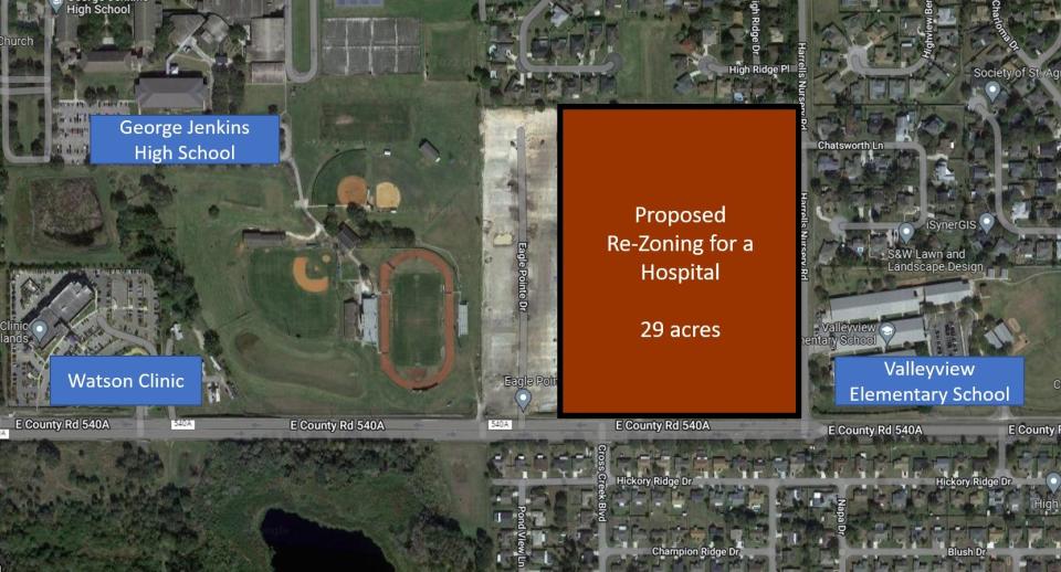 Residents bordering a proposed HCA hospital along County Road 540A posted map to Facebook showing its potential location.