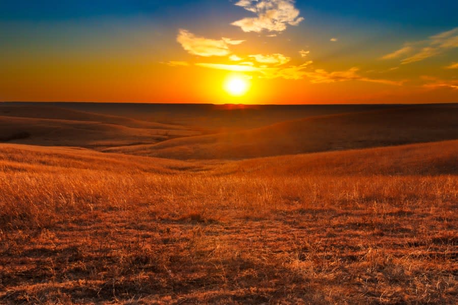 Sunset overlooking the Flint Hills of Kansas.