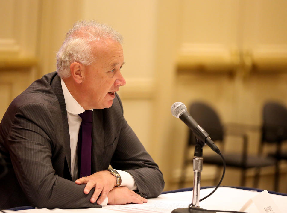 LAS VEGAS, NV - SEPTEMBER 27:  United Kingdom Sports Integrity Commission chair Rick Parry participates in a panel discussion during Global Gaming Expo 2016 at the Sands Expo and Convention Center on September 27, 2016 in Las Vegas, Nevada.  (Photo by Isaac Brekken/Getty Images for Global Gaming Expo)