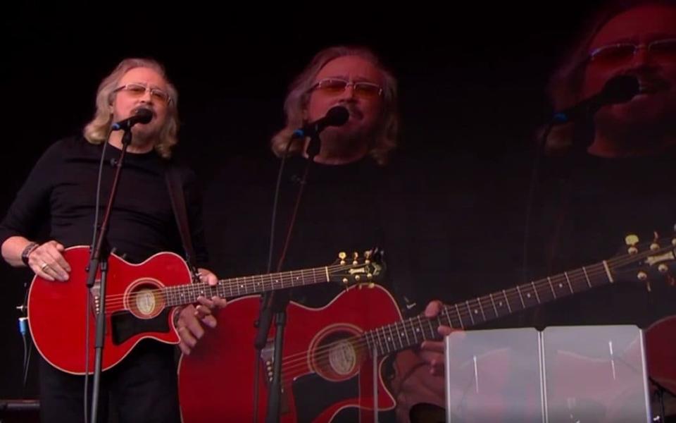 Barry Gibb performing on the Pyramid Stage - Credit: BBC