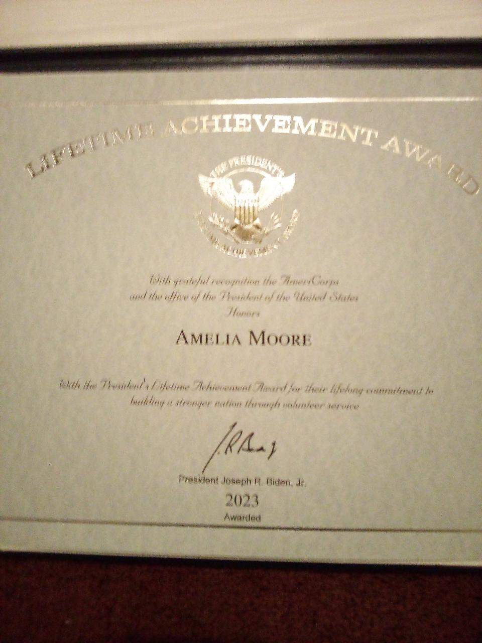 Amelia Moore of New Bedford and New York City is a proud recipient of the 2023 President's Lifetime Achievement Award.