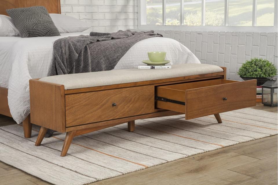 acorn williams upholstered drawer storage bench, bedroom storage bench