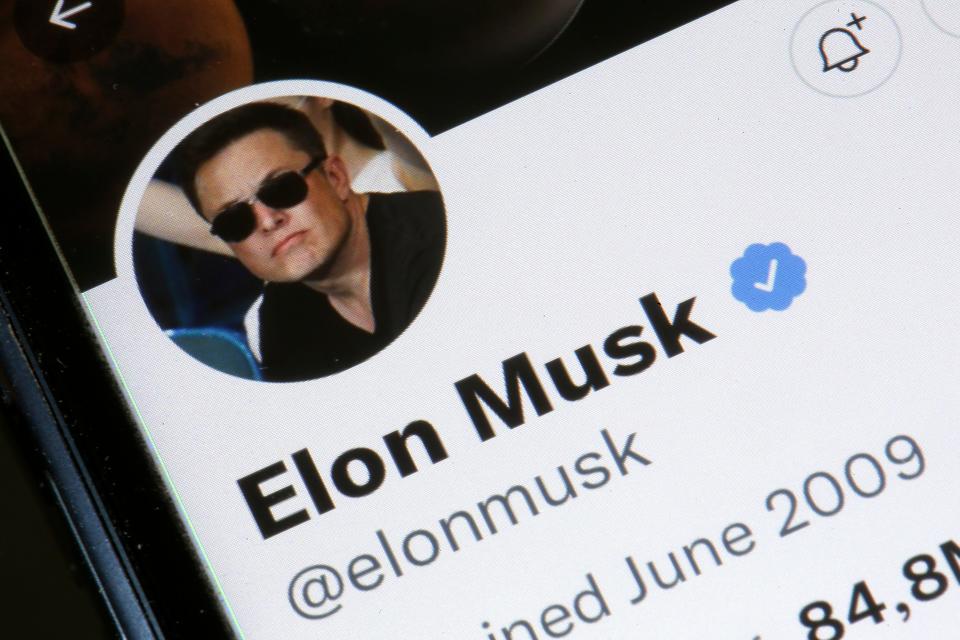 In this photo illustration, the Elon Musk’s Twitter account is displayed on the screen of an iPhone on April 26, 2022 in Paris, France. The U.S. multi-billionaire Elon Musk bought the social network Twitter on Monday April 25 for the sum of 44 billion dollars after two weeks of arm wrestling with the company's board of directors.
