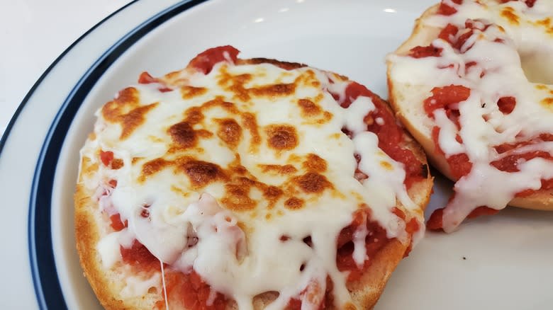 Pizza bagel on plate