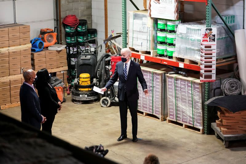 U.S. President Biden promotes American Rescue Plan during visit to small business in Chester, Pennsylvania