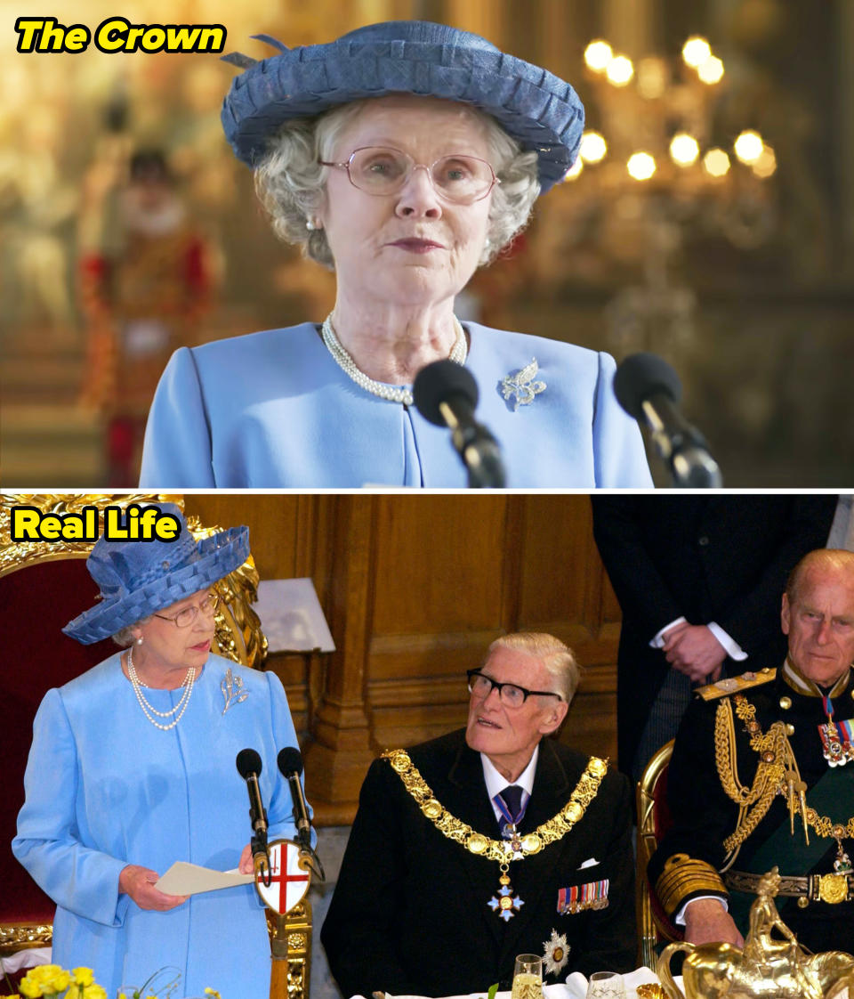 Queen Elizabeth in real life vs. "The Crown"