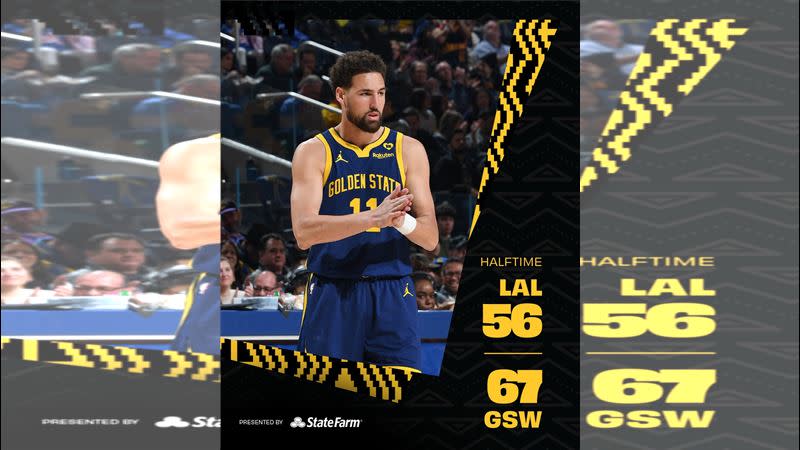 「K湯」湯普森（Klay Thompson）本季第2場替補只得3分。（圖／翻攝自勇士推特）