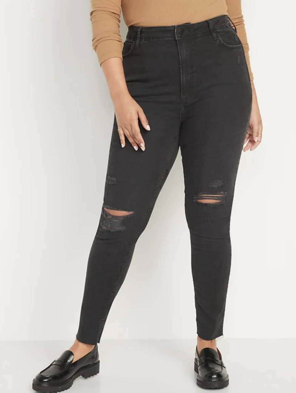 FitsYou 3-Sizes-in-1 Extra High-Waisted Rockstar Super-Skinny Ripped Jeans (photo via Old Navy)