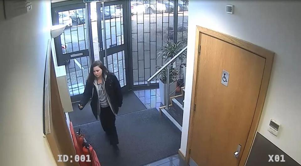 CCTV issued by Thames Valley Police of Leah Croucher arriving for work the day before she went missing (PA)