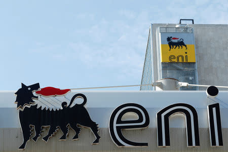 FILE PHOTO: The logo of Italian energy company Eni is seen at a gas station in Rome, Italy September 30, 2018. REUTERS/Alessandro Bianchi/File Photo