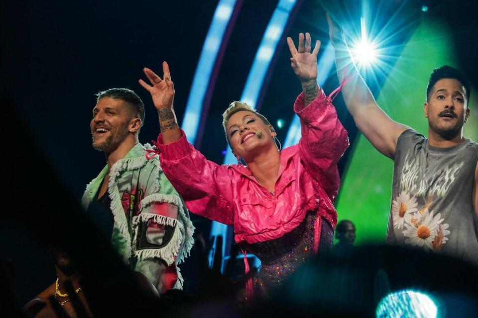 Pink performs during her Trustfall Tour at Spectrum Center on Sunday, November 12, 2023 in Charlotte, NC. Melissa Melvin-Rodriguez/mrodriguez@charlotteobserver.com