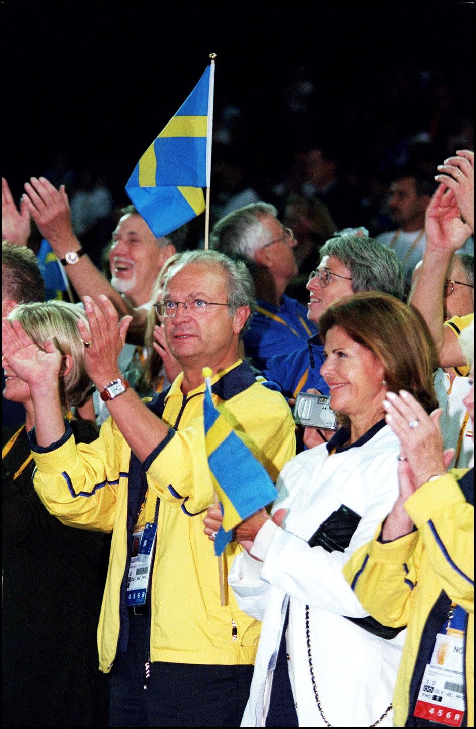 queen silvia and king carl gustav of sweden attend men's wrestling 97 kgs in sydney, australia on september 26, 2000