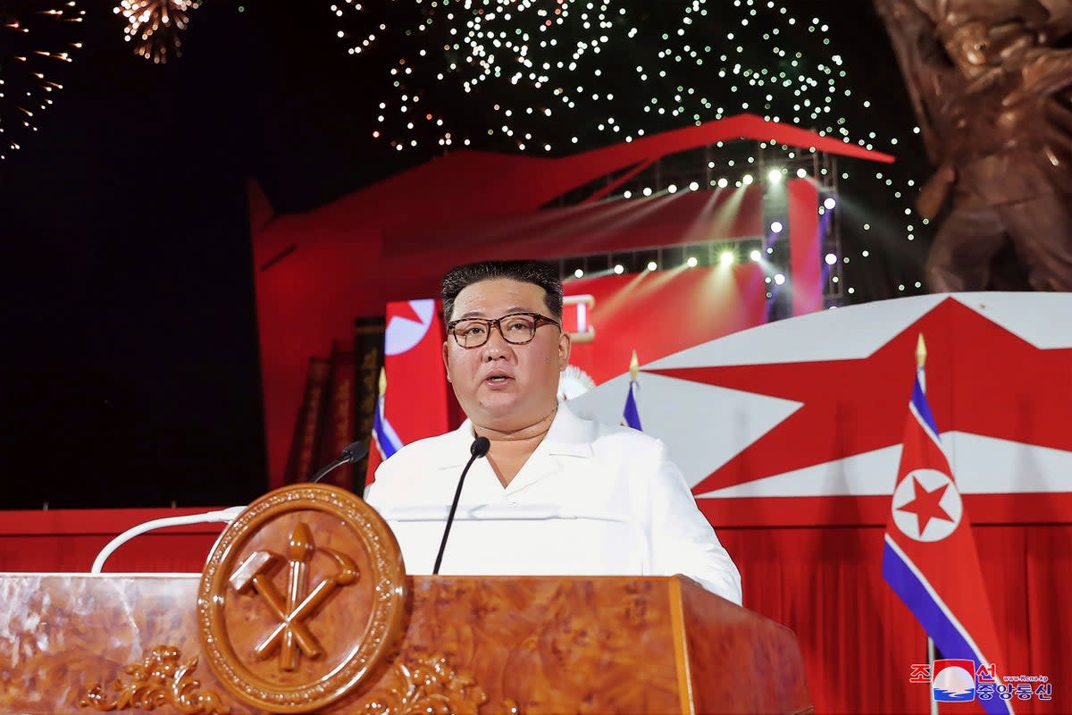 North Korean leader Kim Jong Un delivers his speech during a ceremony to mark the 69th anniversary of the signing of the ceasefire armistice that ends the fighting in the Korean War, in Pyongyang, North Korea  (AP)