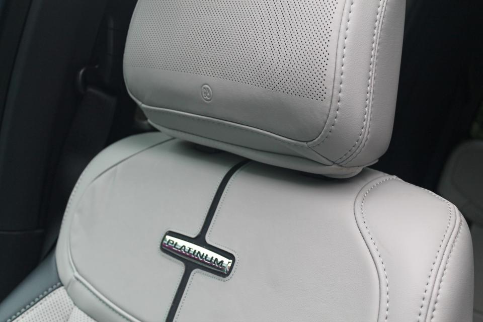 The light leather seat in the 2023 Ford F-150 Lightning Platinum.