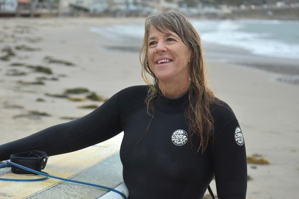 Kim "Flow" Hansmeier of Ventura is part of a group of women surfers who are researching the history of surfing pioneer Mary Monks.