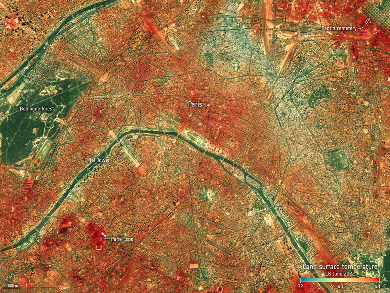 satellite view paris france heatwave heat high temperature (Courtesy NASA/JPL-Caltech)