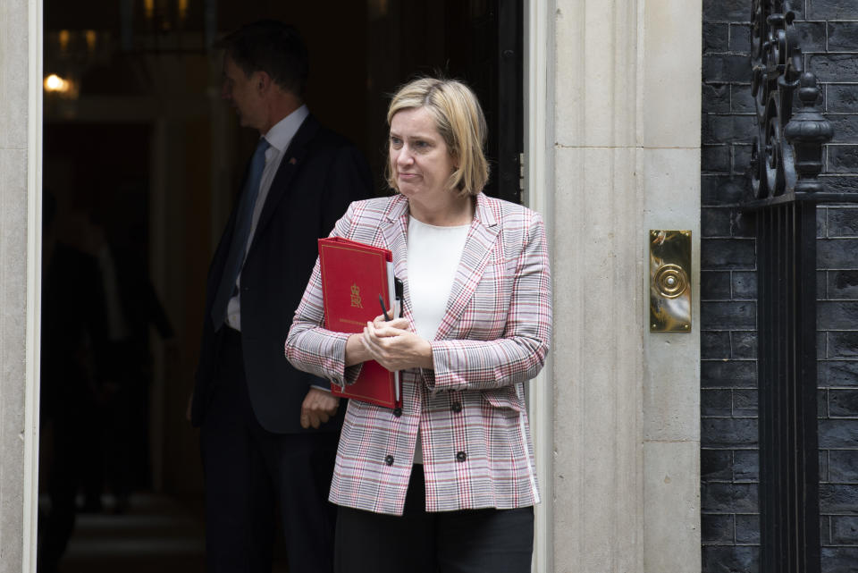 Amber Rudd, Pensions Secretary leaving 10 Downing Street following a weekly cabinet meeting on 9th July 2019 in London, United Kingdom. (photo by Claire Doherty/In Pictures via Getty Images)