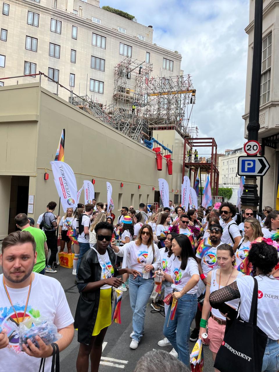 The Independent are ready for the Pride in London parade, with members of the newsroom, including editor-in-chief Geordie Greig, all gathered in the central London crowds. (Alastair Jamieson / The Independent)
