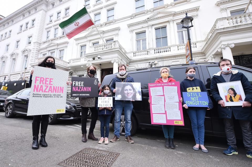 Kate Allen from Amnesty International (second left) and others stood with Zaghari-Ratcliffe’s familyPA