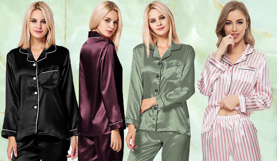 women wearing a variety of colors of silk pajamas