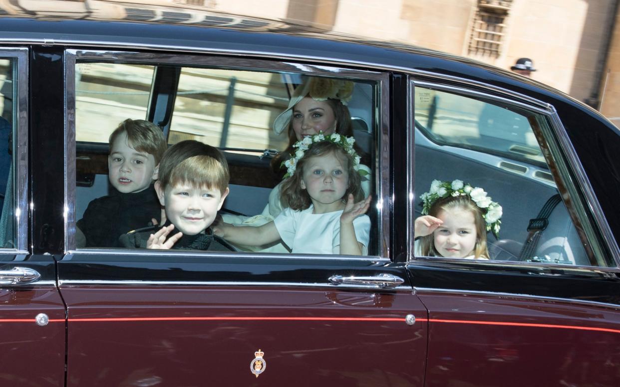 The troop of bridesmaids and pageboys were kept under control by Maria Borrallo - .