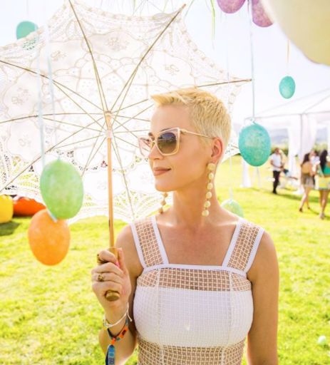 Katy Perry under a parasol at Coachella.