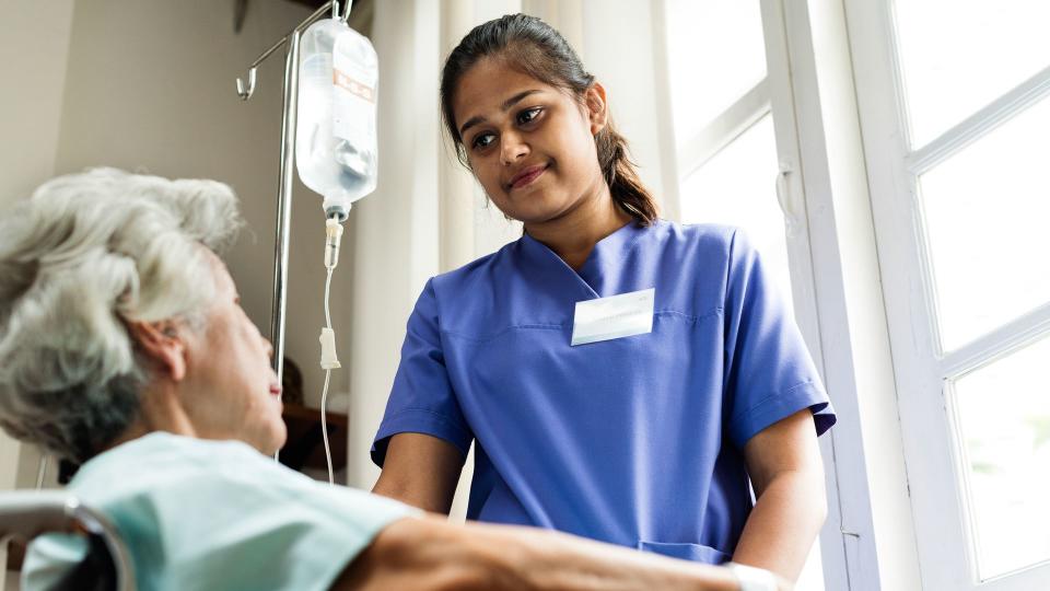 An elderly patient at the hospital.