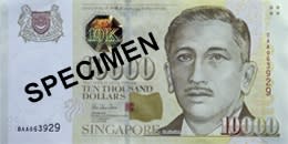 Billete de 10 mil dólares de Singapur (foto Autoridad Monetaria de Singapur)