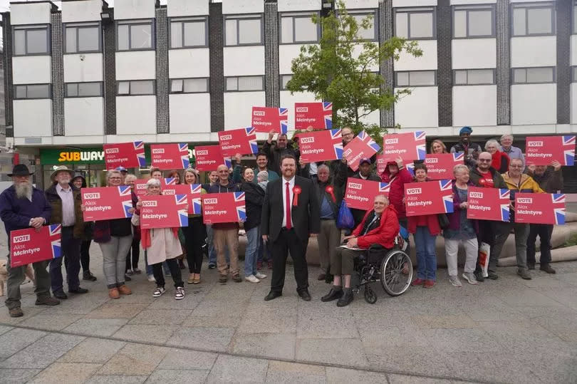 Alex McIntyre (centre) is Labour's candidate for Gloucester