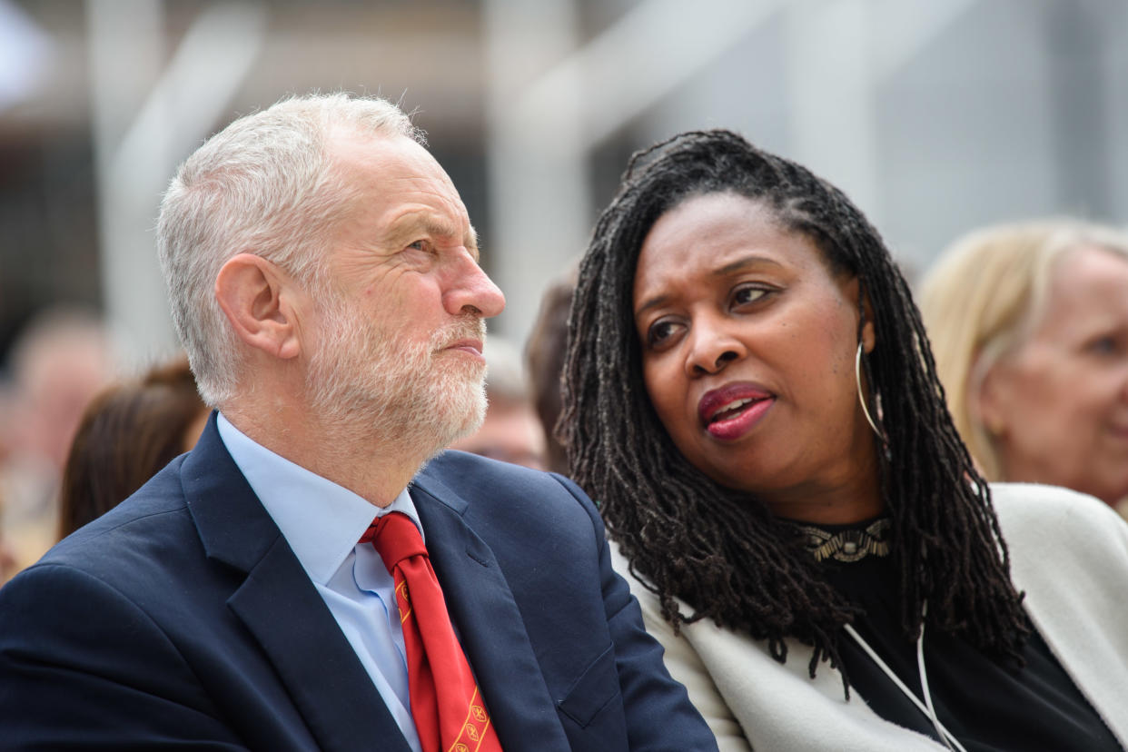 Labour Leader Jeremy Corbyn and Dawn Butler MP at the unveiling of the statue of suffragist leader Millicent Fawcett, in Parliament Square, London. The statue, by artist Gillian Wearing, is the first statue of a woman to stand in the square, and marks 100 years since the first women won the right to vote. Picture date: Tuesday April 24th, 2018. Photo credit should read: Matt Crossick/ EMPICS Entertainment.