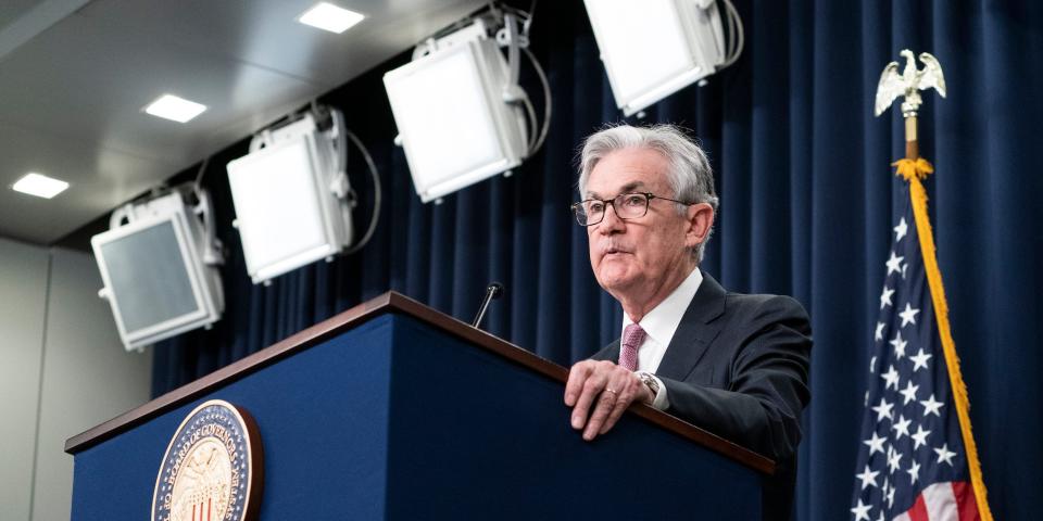 Jerome Powell speaks at a Federal Open Market Committee press conference.