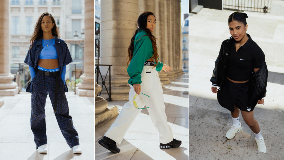 Nike athletes wear air max sneakers while walking in paris