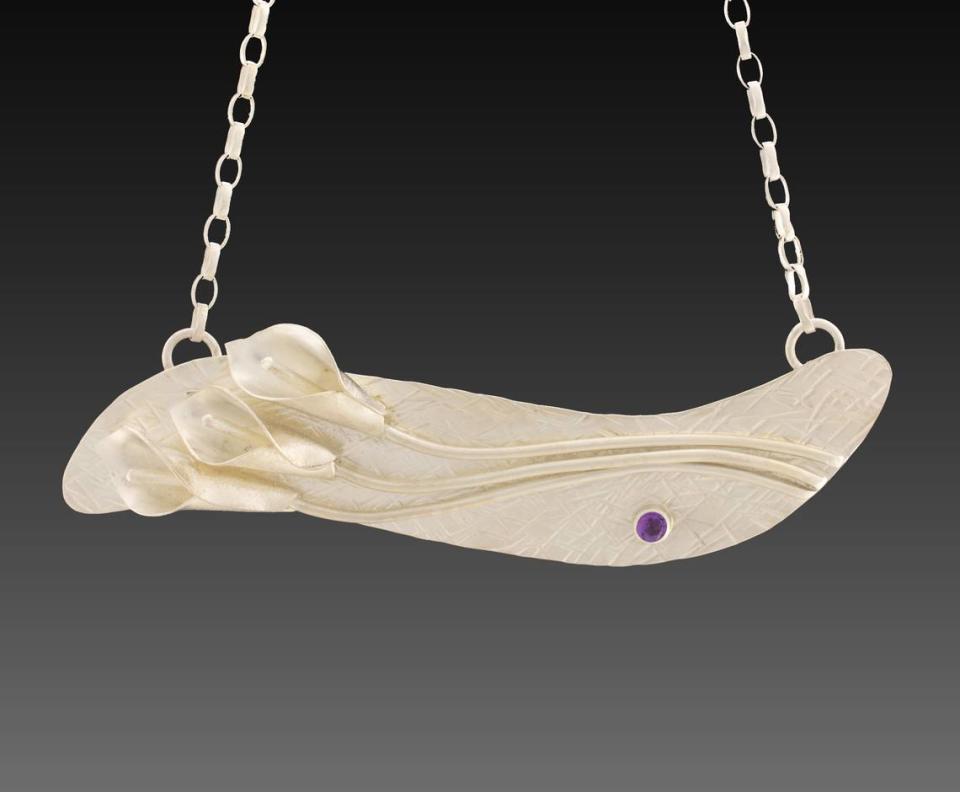 This calla lillies choker by artist Rosemary Werkmeister is one of the works featured in the “On the Horizon” exhibit at Green Door Art Gallery in Webster Groves, Missouri.
