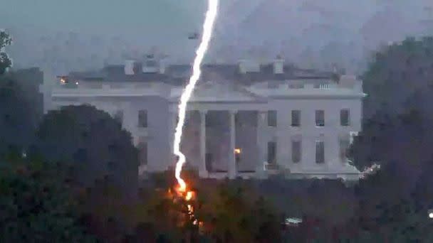 PHOTO: A lightning strike hits a tree in Lafayette Park across from the White House, killing three people and injuring one person below, during a thunderstorm in Washington, Aug. 4, 2022. (Reuters )