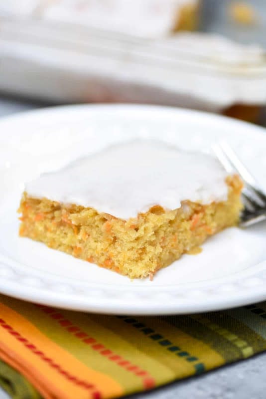 <p>From Valerie's Kitchen</p><p>If you love sweet potatoes in your baked goods, then you have no reason to fear the yam! The root vegetable provides tenderness and an earthy flavor to this autumnal sheet cake. </p><p><strong>Get the recipe: </strong><a href="https://www.fromvalerieskitchen.com/golden-yam-cake/" rel="nofollow noopener" target="_blank" data-ylk="slk:Golden Yam Cake;elm:context_link;itc:0;sec:content-canvas" class="link "><strong>Golden Yam Cake</strong></a></p>