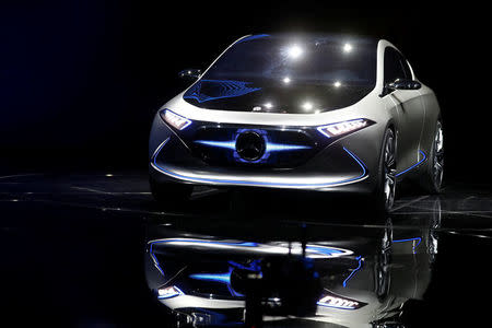 FILE PHOTO: The new Mercedes Concept EQA car is presented during the Frankfurt Motor Show (IAA) in Frankfurt, Germany September 12, 2017. REUTERS/Kai Pfaffenbach/File Photo