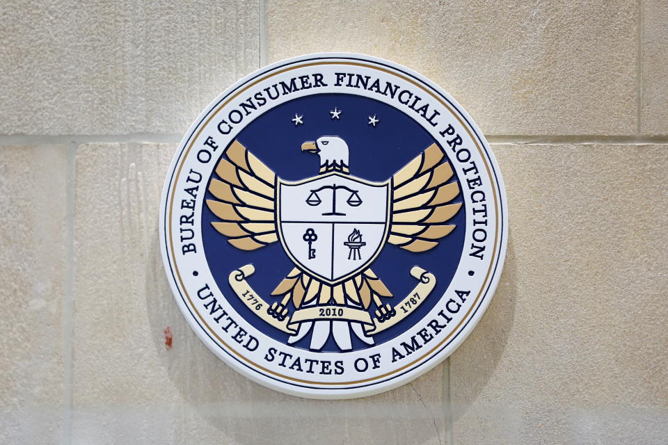 The seal of the Consumer Financial Protection Bureau (CFPB) is seen at their headquarters in Washington, D.C., U.S., May 14, 2021. REUTERS/Andrew Kelly
