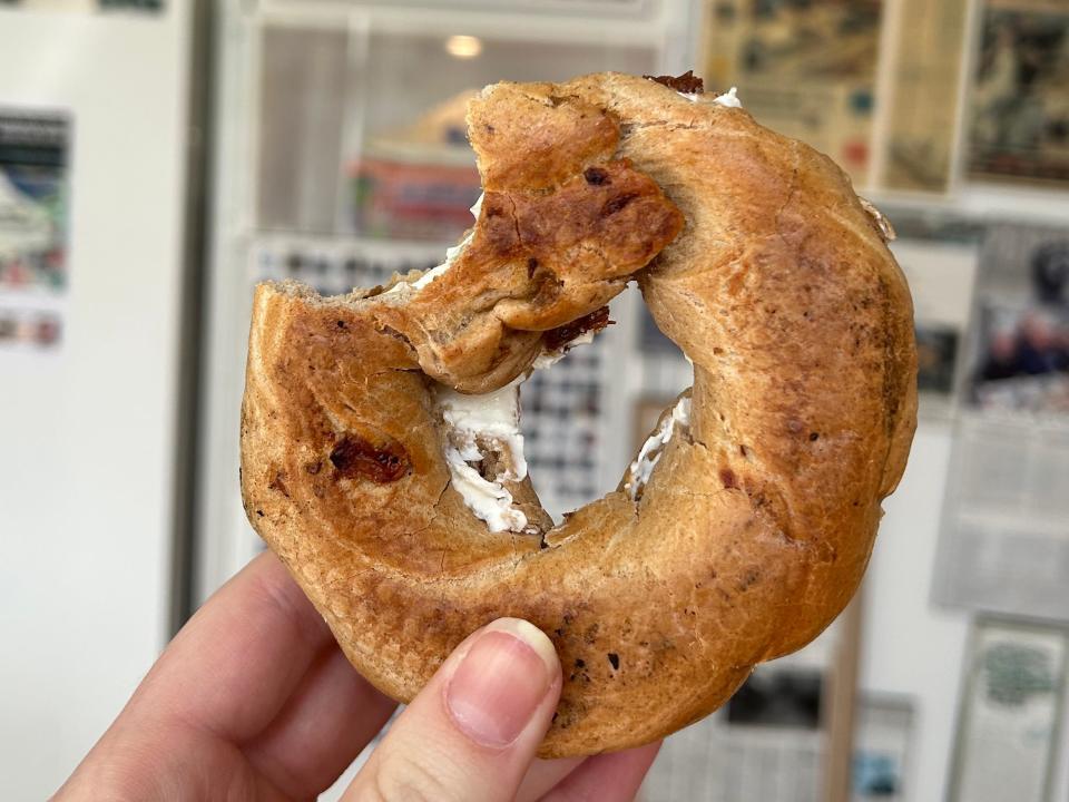 A cinnamon raison bagel from St-Viateur Bagel in Montreal.