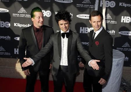 The band Green Day arrives ahead of the 2015 Rock and Roll Hall of Fame Induction Ceremony in Cleveland, Ohio April 18, 2015. REUTERS/Aaron Josefczyk