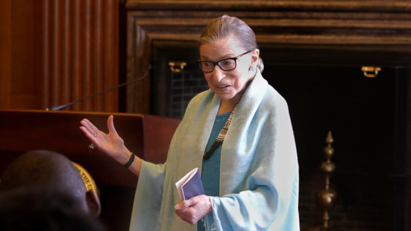 Supreme Court Justice Ruth Bader Ginsburg in her office, in the movie "RBG." MUST CREDIT: Magnolia Pictures