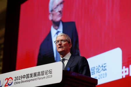 Apple CEO Tim Cook attends the China Development Forum in Beijing, China March 23, 2019. REUTERS/Thomas Peter