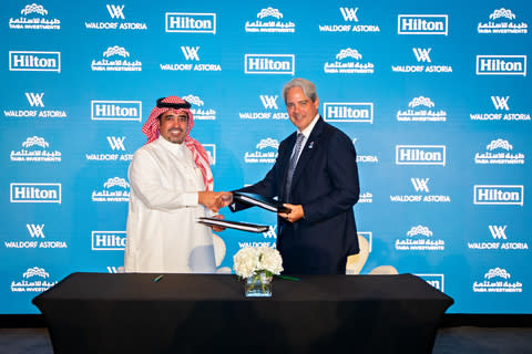 Mr. Sultan Al Otaibi - CEO, Taiba Investments and Guy Hutchinson - President Middle East & Africa, Hilton (Photo: AETOSWire)