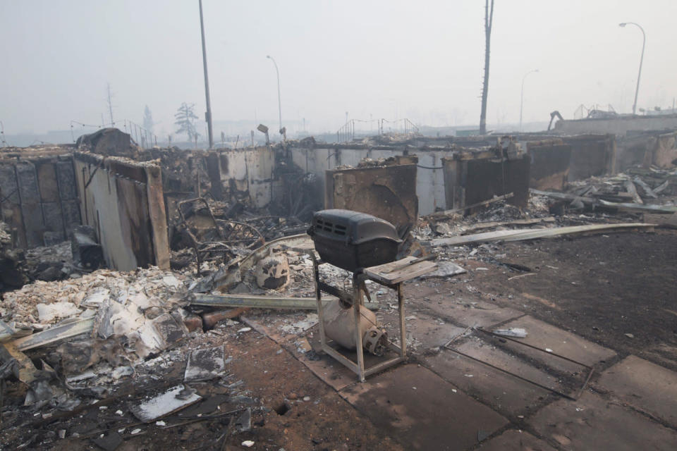 Home foundations are nearly all that remain in a residential neighborhood destroyed by a wildfire on May 6, 2016 in Fort McMurray. (Photo by Scott Olson/Getty Images)