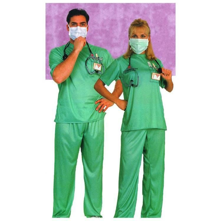 To make things easier while you're shopping, you can always go as the same costume idea.   <a href="http://www.thepartybazaar.com/costumes/couples-costumes/ha1502300-cos-a--er-male-surgeon-std" target="_blank">Get it here.</a>