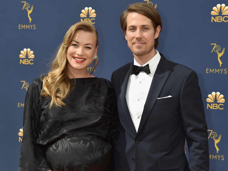<p>Jeff Kravitz/FilmMagic</p> Yvonne Strahovski and Tim Loden at the 70th Emmy Awards on Sept. 17, 2018 in Los Angeles, California.