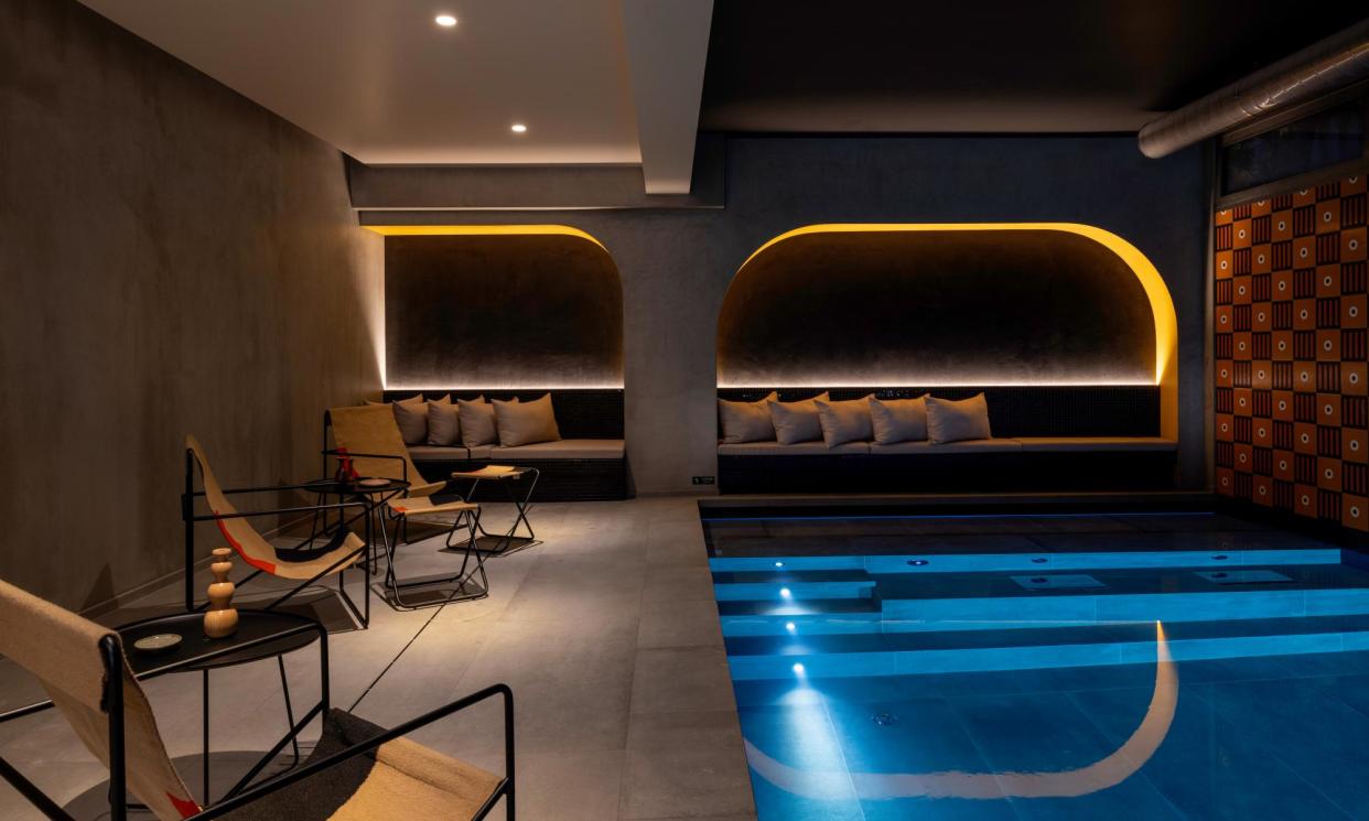 <span>Take the plunge: retro curves and colour scheme in the pool area of the Hôtel Pilgrim</span><span>Photograph: PR</span>